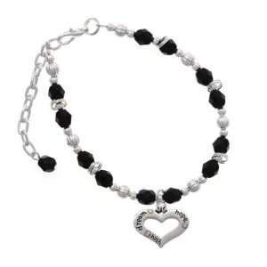 Heart with 3 AB Crystals   Dream, Hope, Wish Black Czech Glass Beaded 