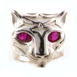   Carved Tiger Ring with Real Ruby Eyes   Finger Sizes 8 to 13 Available