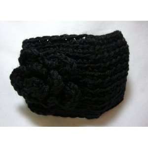  NEW Black Knit Ear Warmer Winter Headband with Flower 