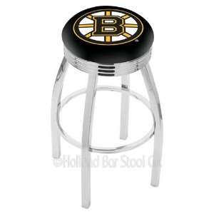 : Boston Bruins Logo Chrome Swivel Bar Stool Base with Ribbed Accent 