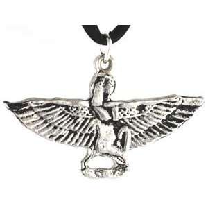 Egyptian Mythology Goddess Isis Straight Winged Silver Tone Pendant 