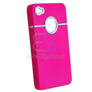 Case w/ Chrome Hole+Rubber Hard Cover For iPhone 4 4G 4S Verizon AT 