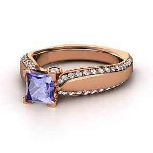  Aurora Ring, Princess Tanzanite 14K Rose Gold Ring with 