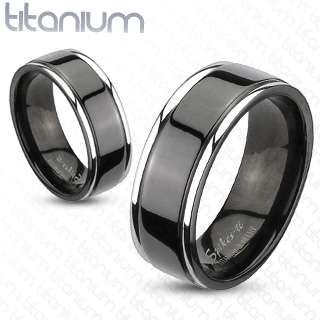 Solid titanium mens ring 2 Tone Black IP Center Groove engagement 