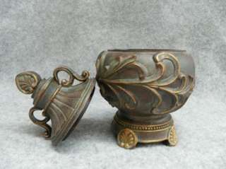 NEW DECORATIVE Ornate Gold Patina Finish Urn with Lid  