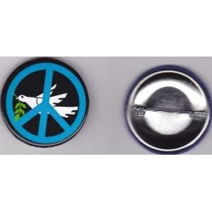  Peace Sign Buton Pin   Olive Branch Dove 