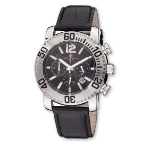   Charles Hubert Stainless Steel Blk Leather Chronograph Watch: Jewelry