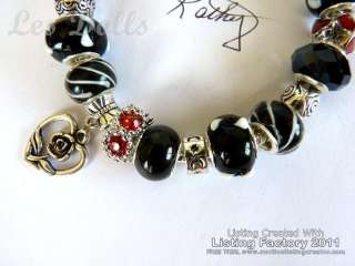 925 STERLING SILVER Black,White,Red  EUROPEAN CHARM BRACELET & Beads 