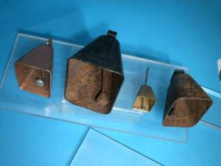 VINTAGE COW BELLS MIXED LOT COPPER ? & IRON STEEL HAMMERED W/ ORIGINAL 