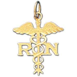  14k Gold Registered Nurse RN Caduceus Pendant Jewelry