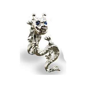  Stainless Steel Rodium Plated Dragon Blue Gemed Eyes Belly 