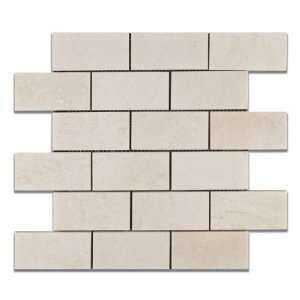 White Pearl / Botticino Marble 2 X 4 Polished Brick Mosaic Tile   Box 