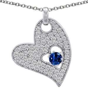   Lab Created Round Sapphire and White Quartz Big Heart Pendant Jewelry