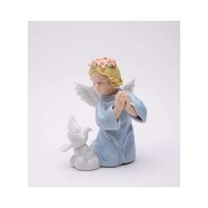   Peace Angel Girl in Blue Robe with White Dove Figurine