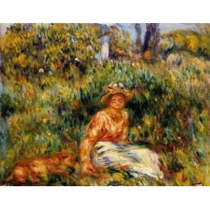 Oil Painting: Young Woman in a Garden: Pierre Auguste 