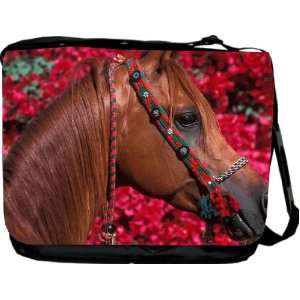 Horse on Red Flowers Design Messenger Bag   Book Bag   School Bag 