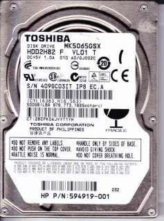Toshiba 500GB MK5065GSX, HDD2H82 F VL01 T, SATA 2.5 Hard Drive  