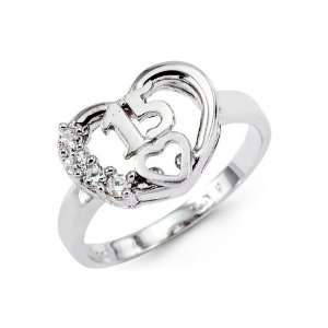  14k White Gold 15 Cut Out Heart Love CZ Fashion Ring 