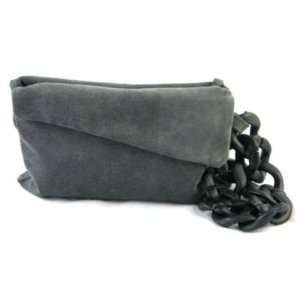 New Authentic M Clifford Grey Suede Black Resin Chain Lamour Wristlet 