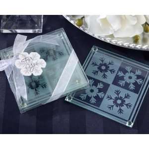 Snow Crystals Glass Coasters (Set of 2)  Kitchen 