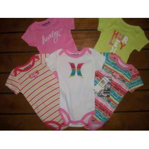  Baby Girls Colorful Hurley Onesie Bodysuit Shirts ~ 5 Pair 