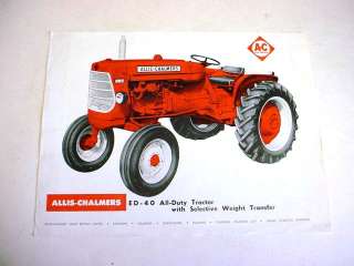 Allis Chalmers ED 40 Farm Tractor Brochure 2 Pages Good Condition Hard 