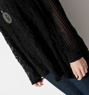 Asian Sizes L 4XL Womens Lace hollow out long Chiffon sleeve tops 