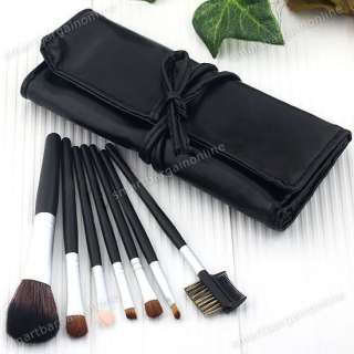 7x Pro Black Cosmetic Makeup Artist Brushes Set Tool With Belt Roll Up 