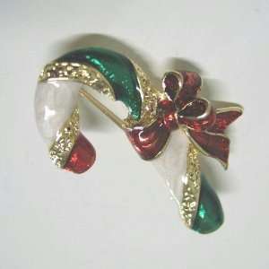    Gold Plating Base Metal Christmas Candy Cane Brooch: Jewelry