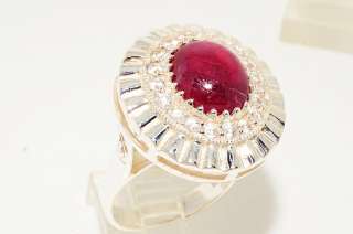 500 7.31CT CABACHON CUT AFRICAN RUBY & WHITE TOPAZ RING SIZE 8  