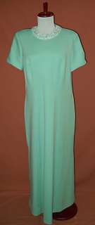 VTG 60s  L  DRESS evening gown BEADED embroidered MAXI poly formal 