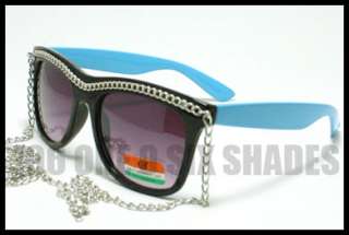 CELEBRITY Pop Star Gold Chain Sunglasses 80s Retro Style BLACK and 