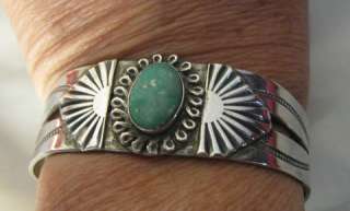 Vintage Fred Harvey Era Old Navajo Sterling Turquoise Bracelet  