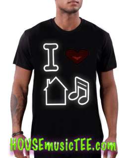   Love House Music t shirt Glow In The Dark LED light up el rave  