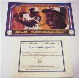 Authentic Autographed Hall of Fame Card Hank Aaron COA REDUCED 
