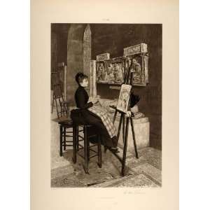  1896 Woman Painter Easel Louvre Museum Paris Henri Cain 