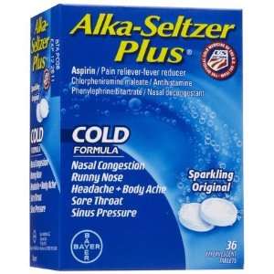 Alka Seltzer Plus Sparkling Cold Formua Original 36 ct. (Quantity of 4 