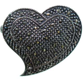 Vintage Sterling Silver   Marcasite Abstract Heart   Brooch XA900 