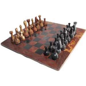  16 Black and Red Marble Chess Set with Red Border Toys 