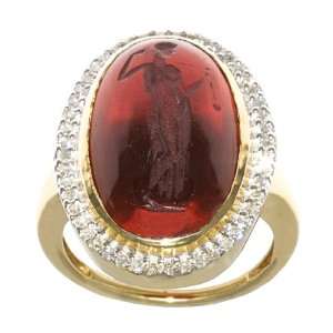   Gold Amber Venetian Glass and Diamond 0.36ct Ring, Size 6.5 Jewelry
