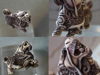   JAPANESE NETSUKE ox bone carving KIRIN Dragon Mythical Creature Signed