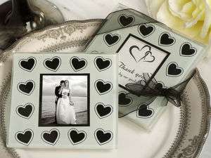 200 Black Heart Photo Coaster Wedding Favor   100 sets  