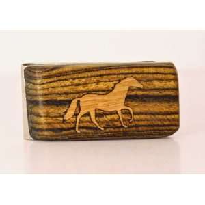    Money Clip with Hand Inlaid Cherry Wood Horse 