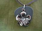 Guitar Pick Necklace, Fender, Gray with Flower Faux Stone Charm