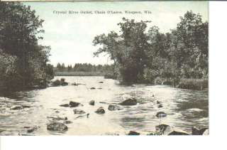 Waupaca WI Chain O Lakes Crystal river old Postcard  