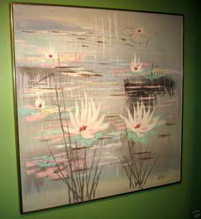 Large Mid Century Emily Abstract Water Lily Painting  