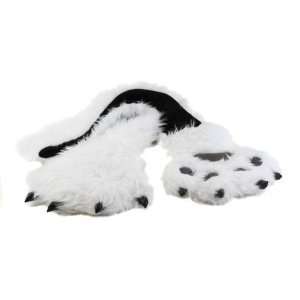  Furry Poloar Bear Paw Scarf and Glove Combo White 