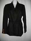 Adrienne Vittadini Black Linen Wool Stripe Belted Jacket Blazer Size 2
