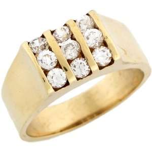  Yellow Gold Mens Rectangle Ring with Channel Set Round Cut CZ: Jewelry