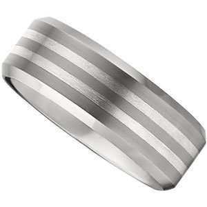   3mm Dura Tungsten Beveled Band with Sterling Silver Inlays: Jewelry